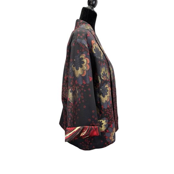 Chico’s Black Red Boho Floral Kimono Jacket Open Front Size 3 (L/XL) Cotton - Picture 4 of 7